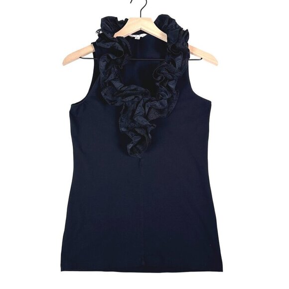 CABI Limited Edition Sleeveless Ruffle Top Black Tafia Lace Whimsygoth Blouse M - Picture 3 of 15
